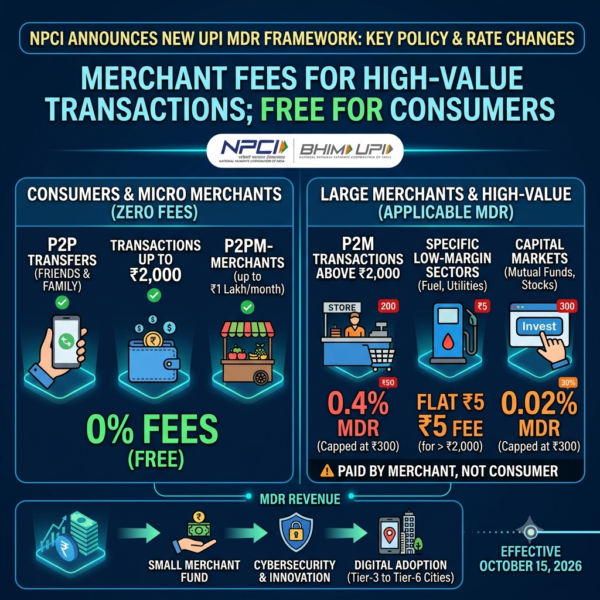 NPCI Announces New UPI MDR Framework: Transactions Above ₹2,000 to Incur 0.4% Fee for Large Merchants; Free for Everyday Consumers
