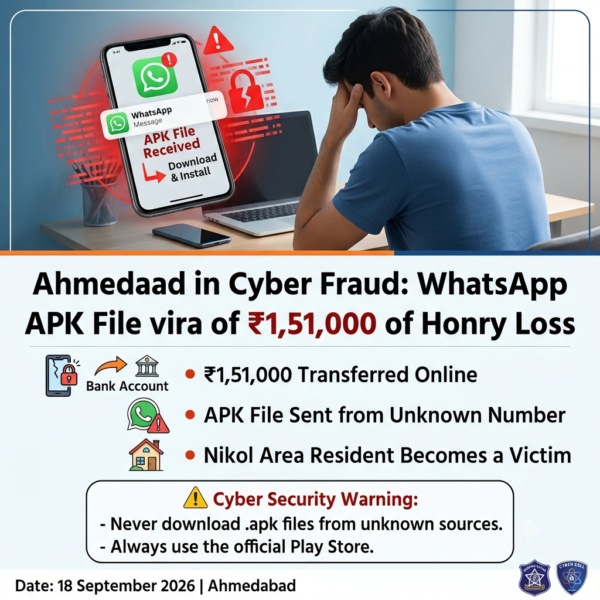 Cyber Fraud Incident in Ahmedabad: ₹1,51,000 Defrauded via WhatsApp APK File