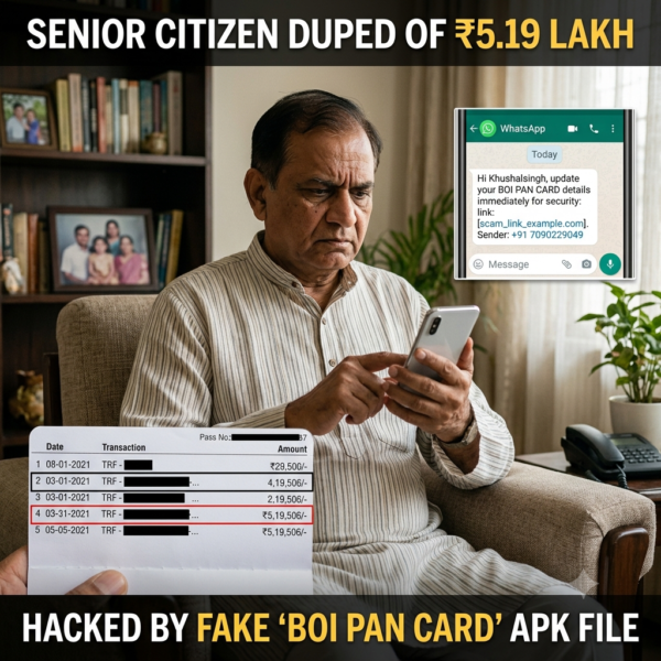 Cyber Crime: Nikol Senior Citizen Duped of ₹5.19 Lakh; Phone Hacked via Fake ‘BOI PAN Card’ App